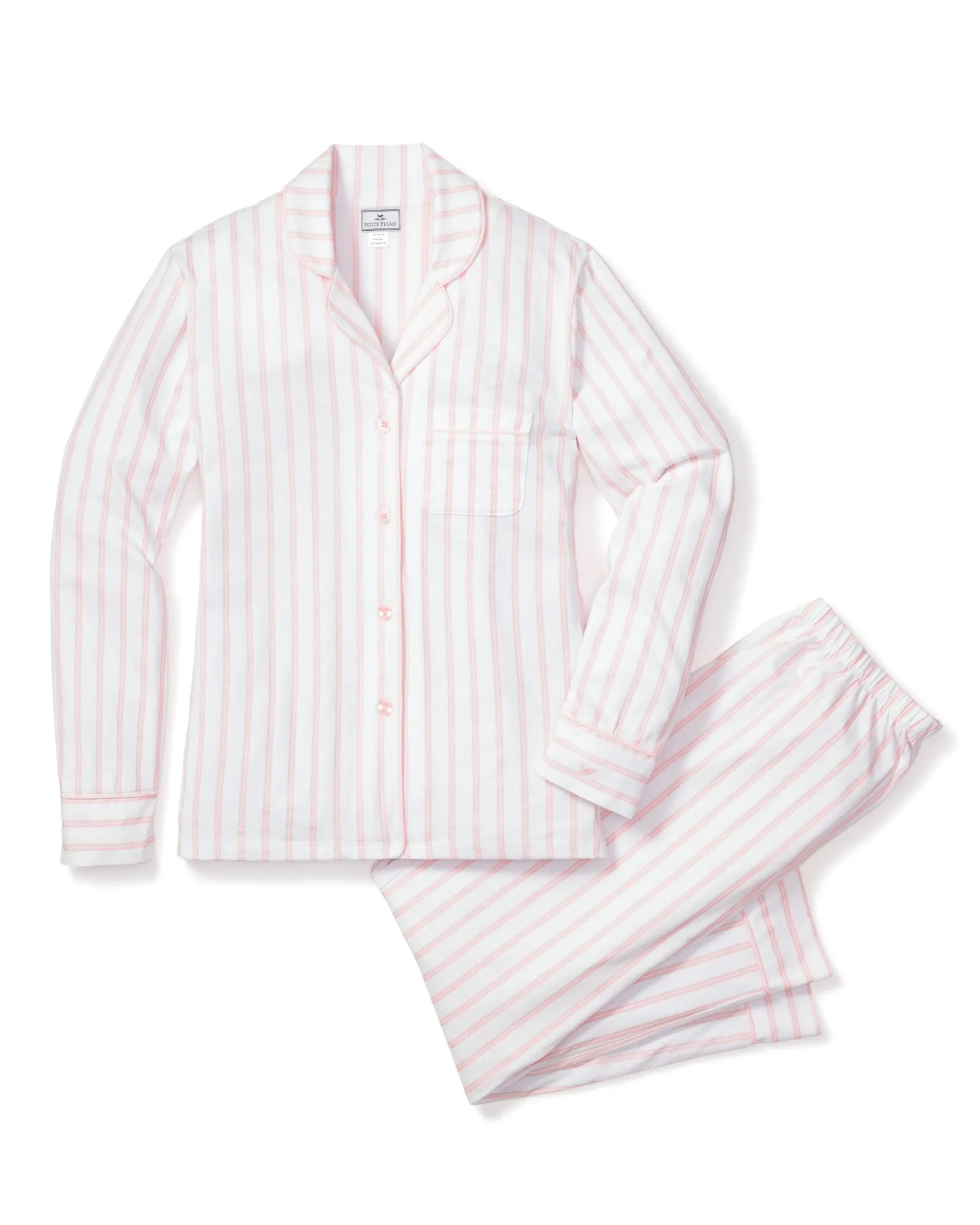 Women Petite Plume Women's Pima Pajama Set in Pink Stripe