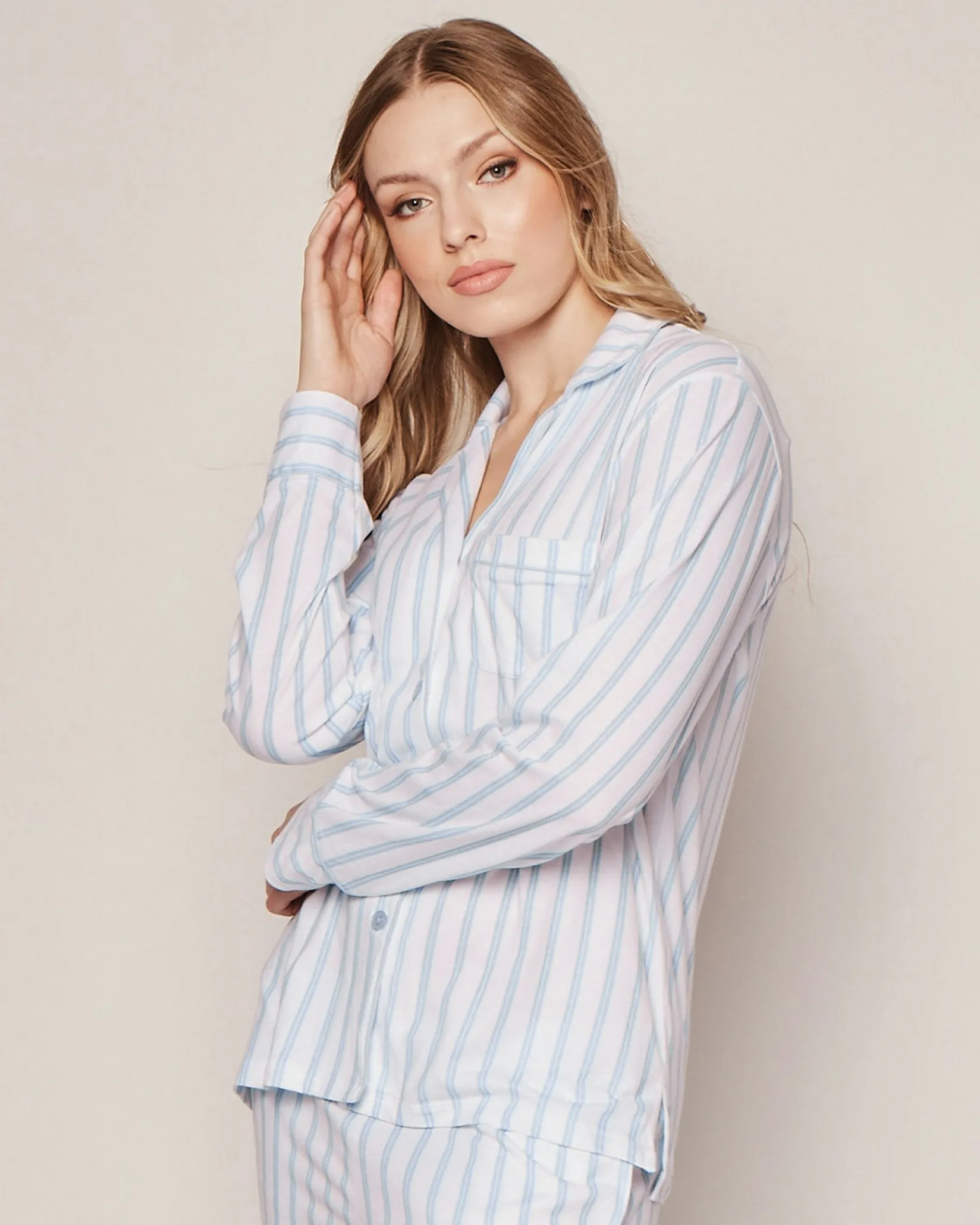 Women Petite Plume Women's Pima Pajama Set in Pink Stripe