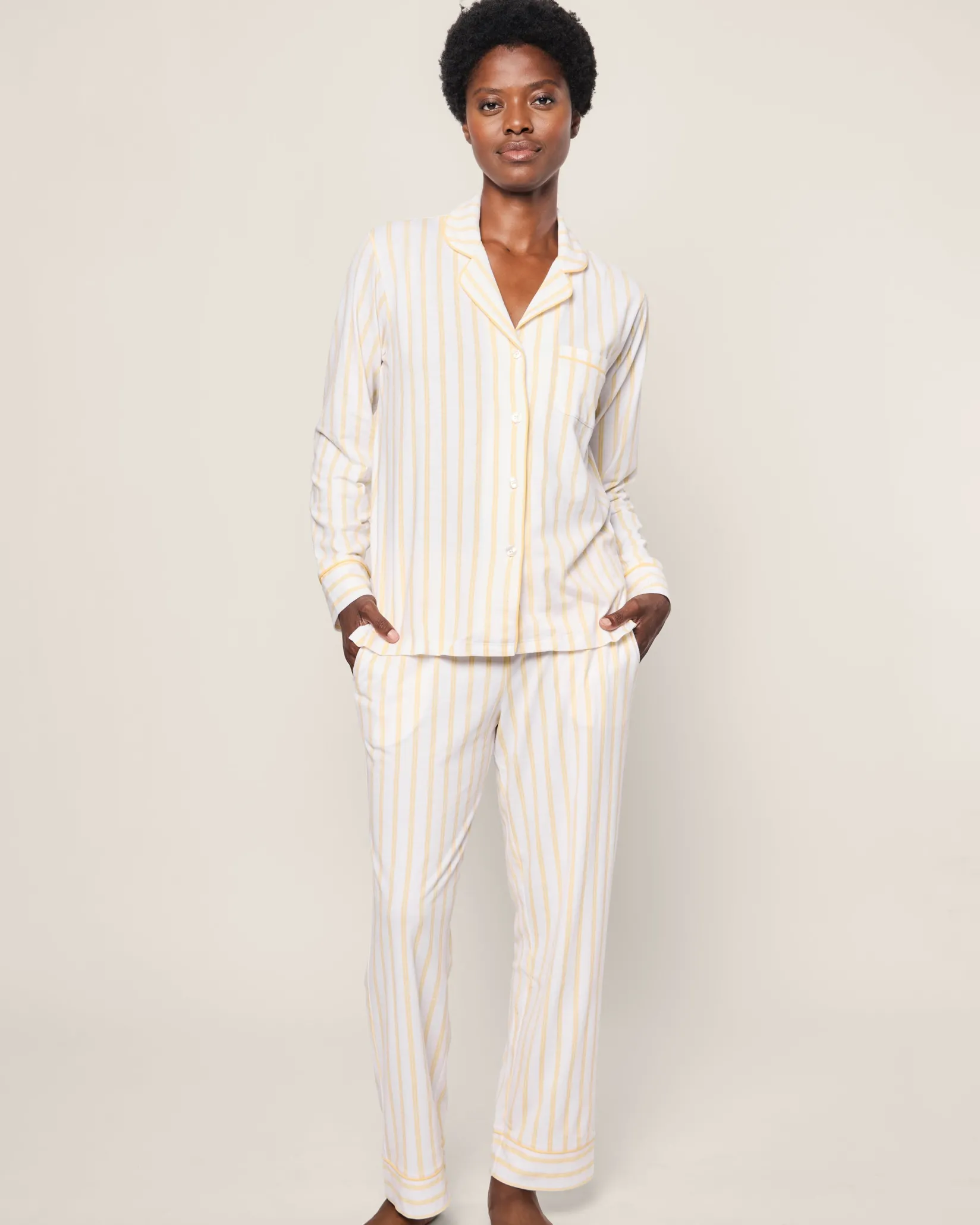 Women Petite Plume Women's Pima Pajama Set in Pink Stripe