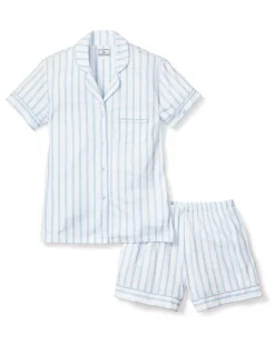 Women Petite Plume Women's Pima Pajama Short Set in Periwinkle and White Stripe