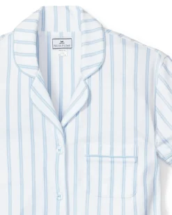 Women Petite Plume Women's Pima Pajama Short Set in Periwinkle and White Stripe