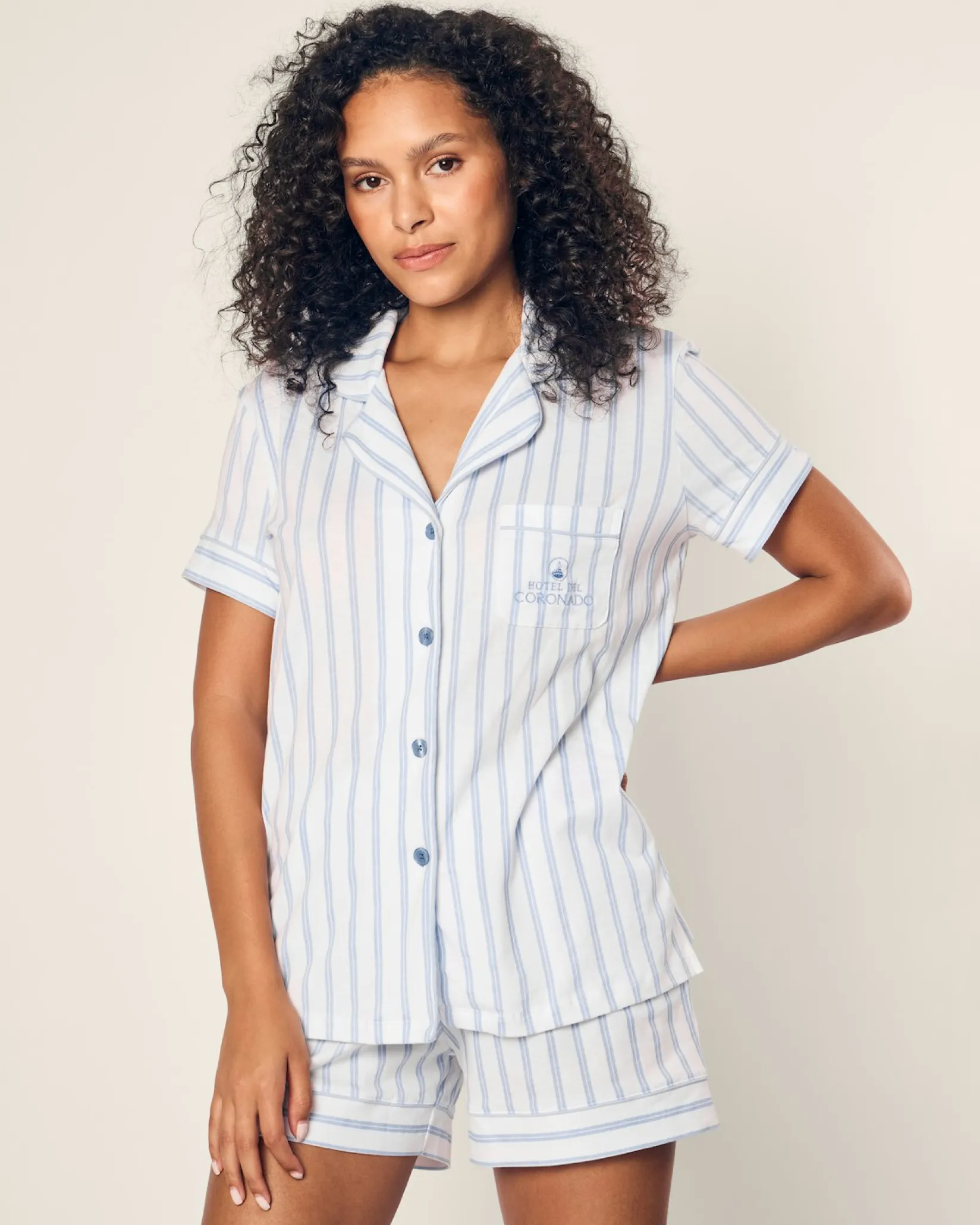 Women Petite Plume Women's Pima Periwinkle Stripe Short Set Hotel del Coronado x