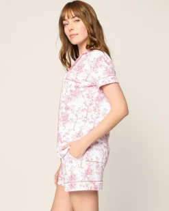 Women Petite Plume Women's Pima Short Sleeve Short Set in Pink Timeless Toile