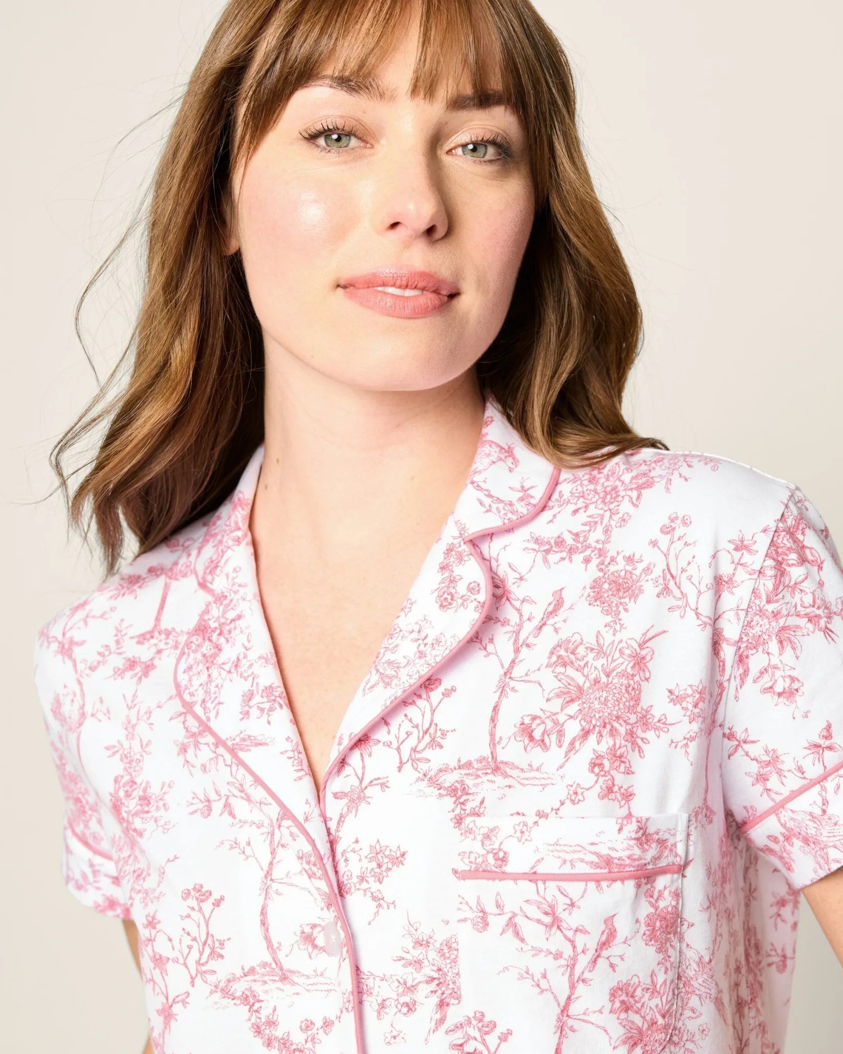 Women Petite Plume Women's Pima Short Sleeve Short Set in Pink Timeless Toile