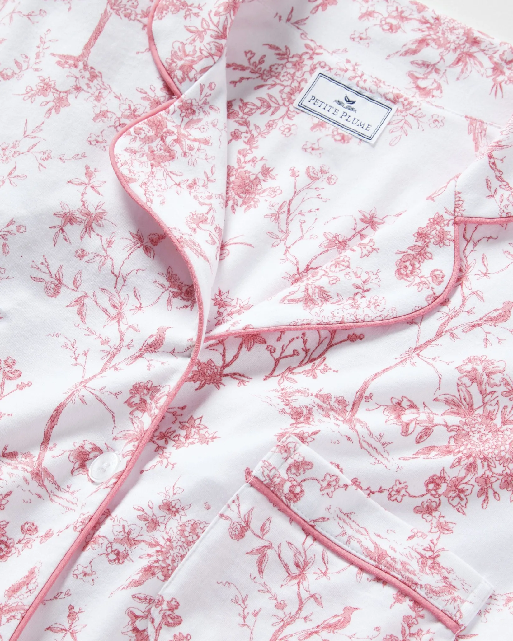 Women Petite Plume Women's Pima Short Sleeve Short Set in Pink Timeless Toile