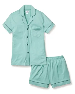 Women Petite Plume Women's Pima Short Sleeve Short Set in Seaglass
