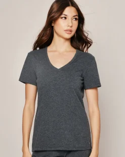 Women Petite Plume Women's Pima Short Sleeve Top in Dark Heather Grey