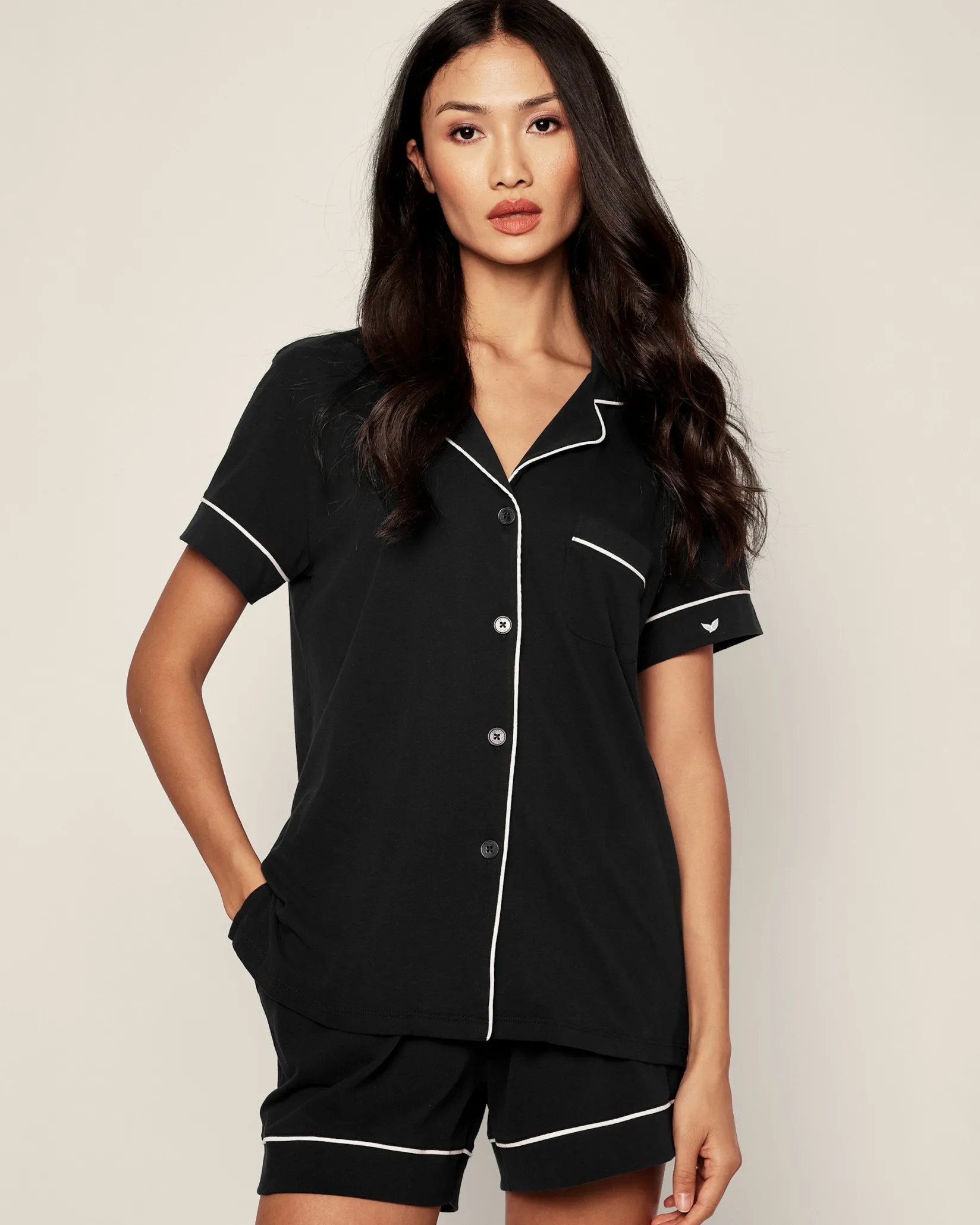 Women Petite Plume Women's Pima Short Sleeve Short Set in Mystique Blue
