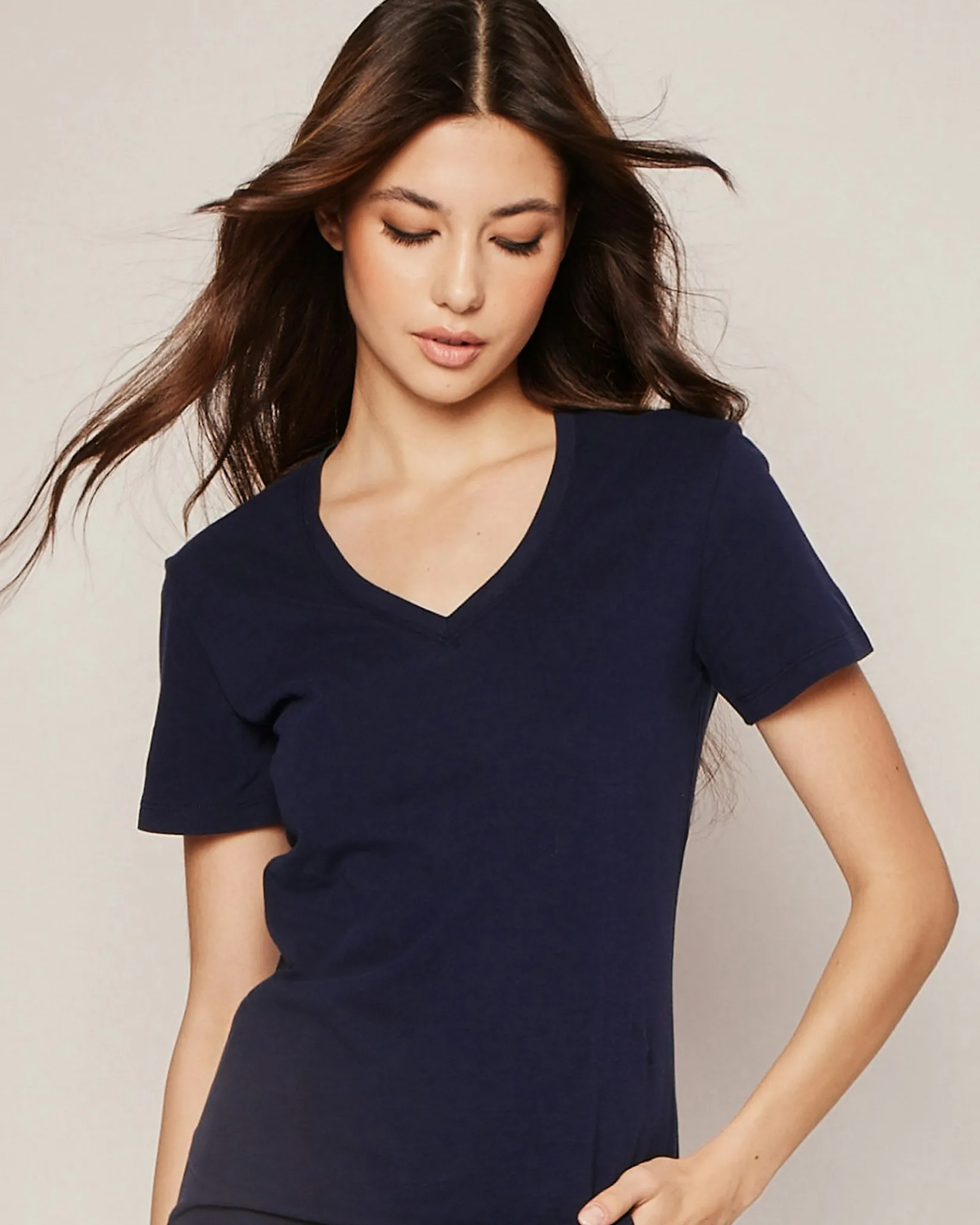 Women Petite Plume Women's Pima Short Sleeve Top in Navy
