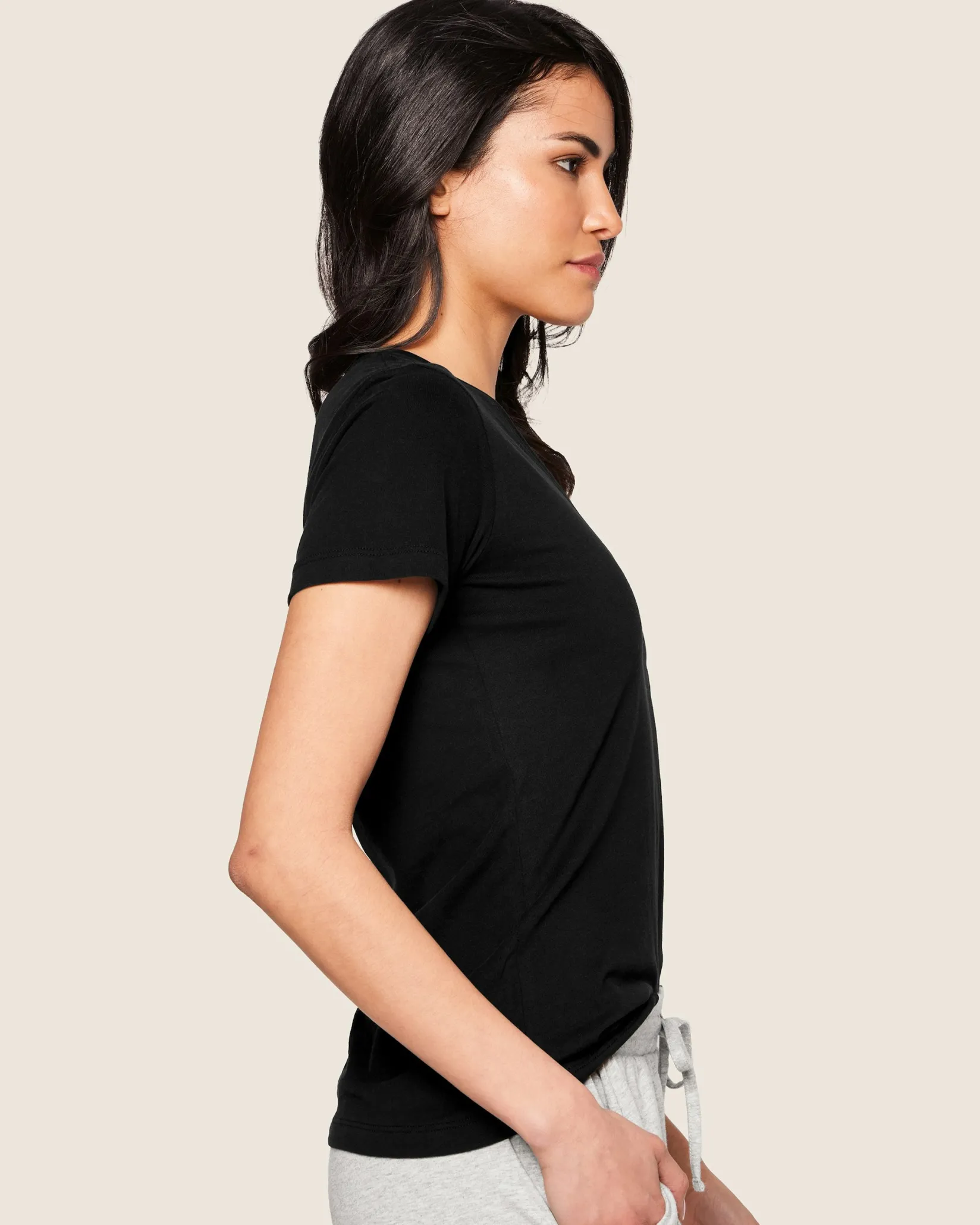 Women Petite Plume Women's Pima Short Sleeve Top in Black