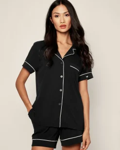 Women Petite Plume Women's Pima Short Sleeve Short Set in Black