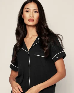 Women Petite Plume Women's Pima Short Sleeve Short Set in Black