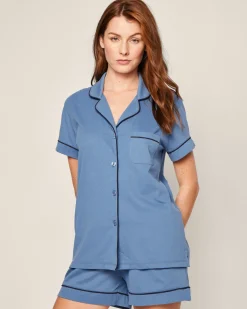 Women Petite Plume Women's Pima Short Sleeve Short Set in Black