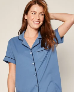 Women Petite Plume Women's Pima Short Sleeve Short Set in Black