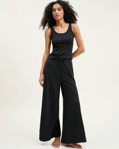 Women Petite Plume Women's Pima Wide-Leg Lounge Pant in Black
