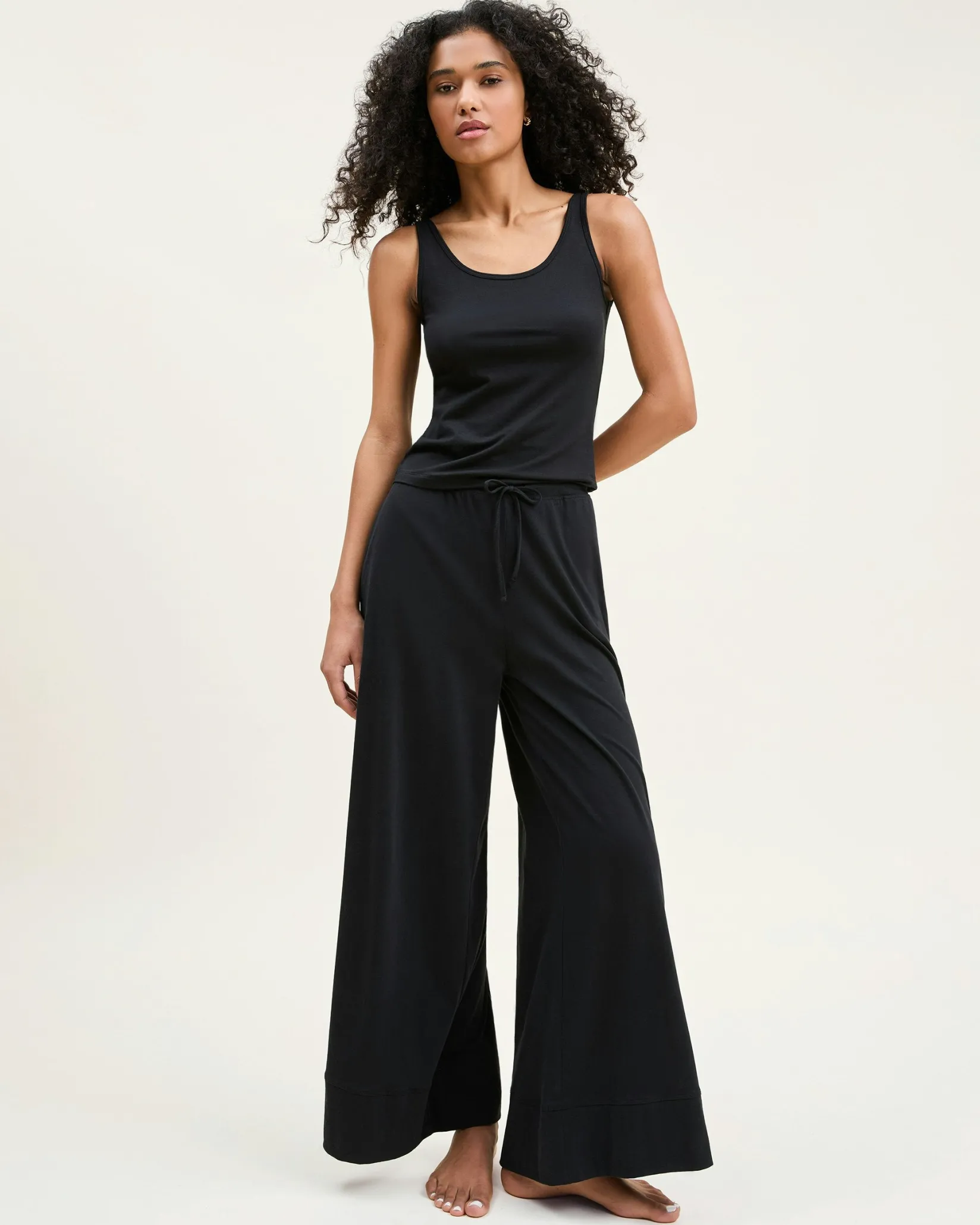 Women Petite Plume Women's Pima Wide-Leg Lounge Pant in Black