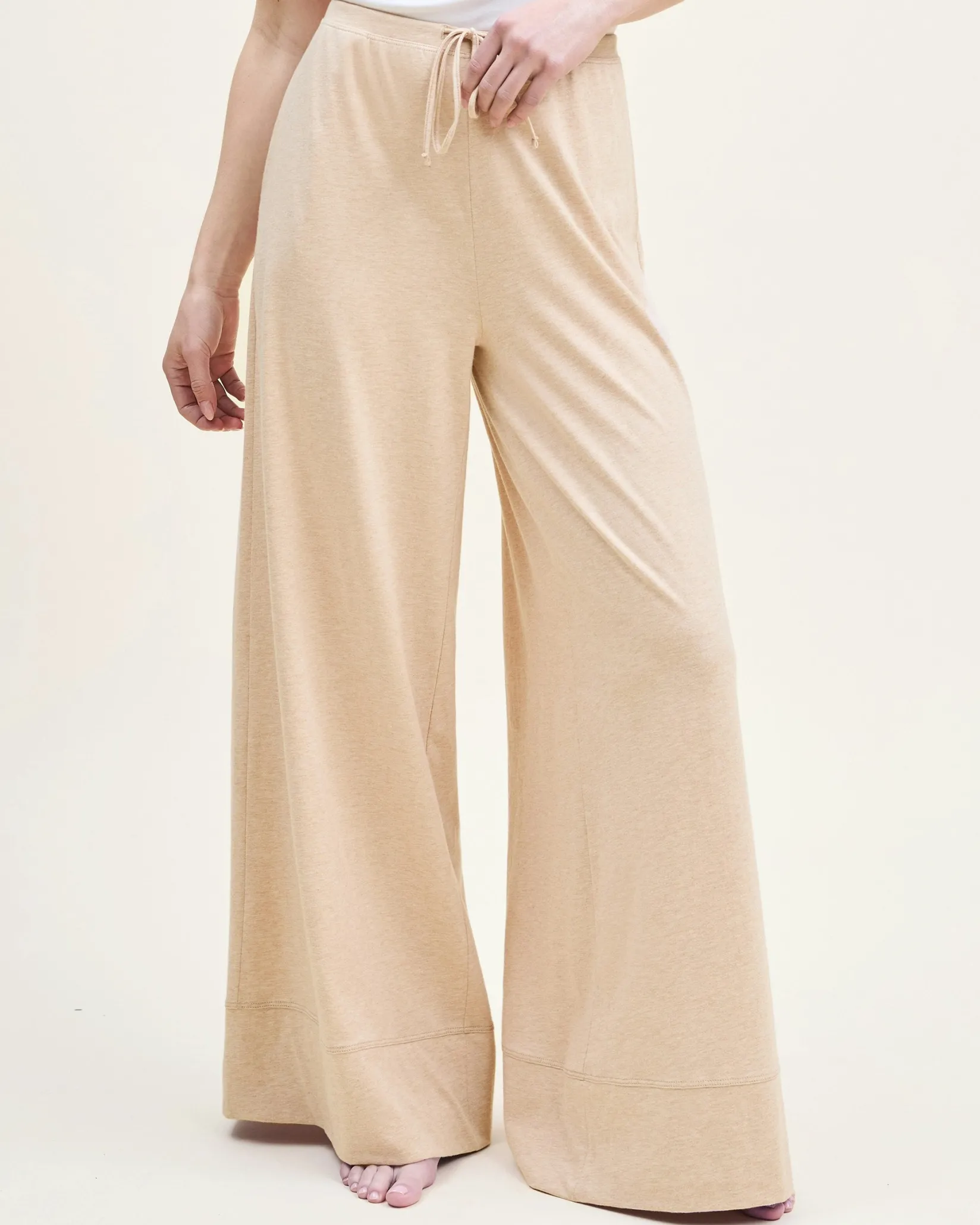 Women Petite Plume Women's Pima Wide-Leg Lounge Pant in Camel