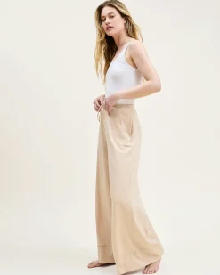 Women Petite Plume Women's Pima Wide-Leg Lounge Pant in Camel