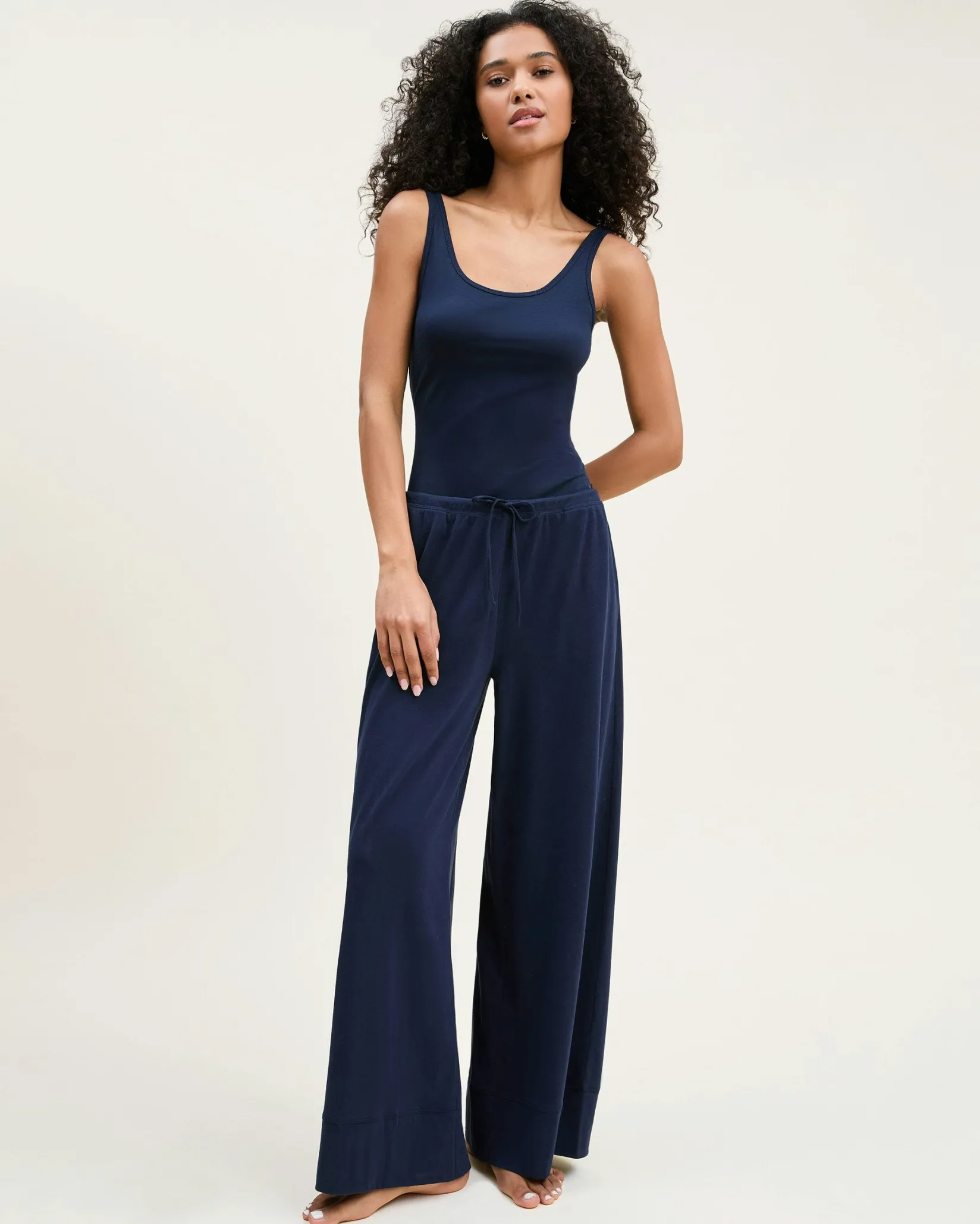 Women Petite Plume Women's Pima Wide-Leg Lounge Pant in Navy