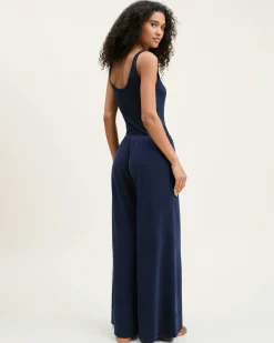 Women Petite Plume Women's Pima Wide-Leg Lounge Pant in Navy