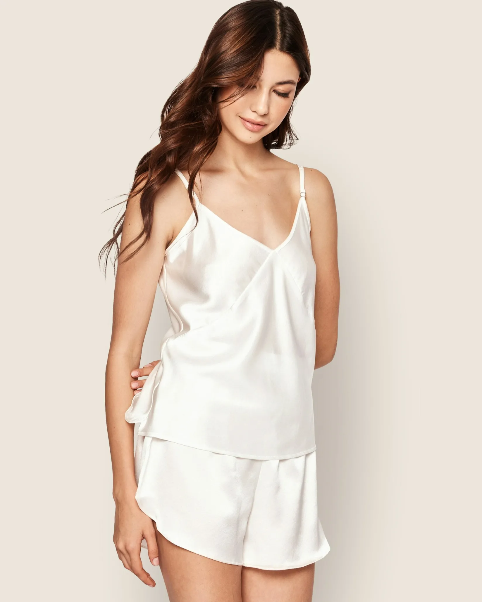 Women Petite Plume Women's Silk Cami Short Set in Pink