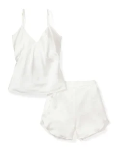 Women Petite Plume Women's Silk Cami Short Set in White