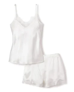 Women Petite Plume Women's Silk Lace Cami Short Set in White