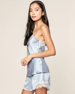 Women Petite Plume Women's Silk Lace Cami Short Set in White