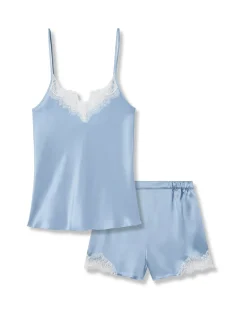 Women Petite Plume Women's Silk Lace Cami Short Set in Periwinkle