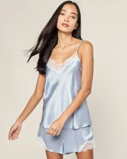 Women Petite Plume Women's Silk Lace Cami Short Set in Periwinkle
