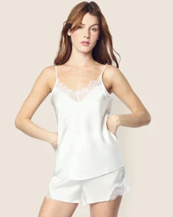 Women Petite Plume Women's Silk Lace Cami Short Set in Periwinkle