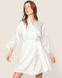 Women Petite Plume Women's Silk Lace Robe in White