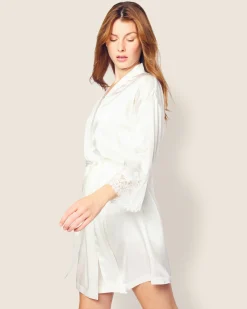 Women Petite Plume Women's Silk Lace Robe in White