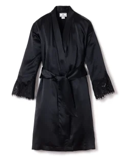 Women Petite Plume Women's Silk Lace Robe in White