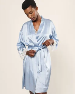 Women Petite Plume Women's Silk Lace Robe in Periwinkle