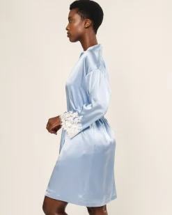 Women Petite Plume Women's Silk Lace Robe in Periwinkle