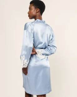 Women Petite Plume Women's Silk Lace Robe in Periwinkle