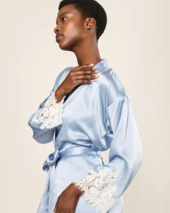 Women Petite Plume Women's Silk Lace Robe in Periwinkle