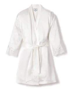 Women Petite Plume Women's Silk Lace Robe in Periwinkle
