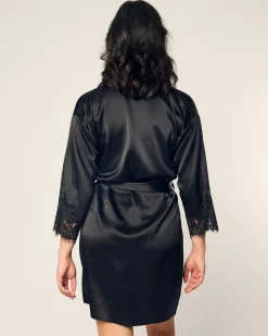 Women Petite Plume Women's Silk Lace Robe in Black