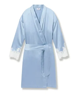 Women Petite Plume Women's Silk Lace Robe in Black