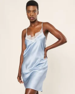 Women Petite Plume Women's Silk Lace Slip Dress in Periwinkle
