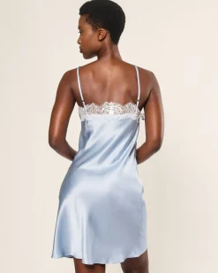 Women Petite Plume Women's Silk Lace Slip Dress in Periwinkle