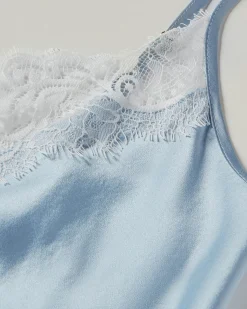 Women Petite Plume Women's Silk Lace Slip Dress in Periwinkle