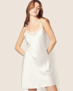 Women Petite Plume Women's Silk Lace Slip Dress in Periwinkle