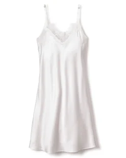 Women Petite Plume Women's Silk Lace Slip Dress in White