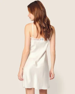 Women Petite Plume Women's Silk Lace Slip Dress in White