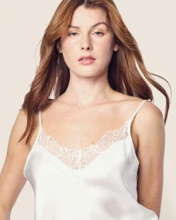 Women Petite Plume Women's Silk Lace Slip Dress in White