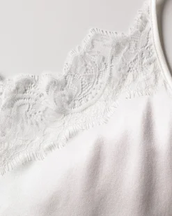Women Petite Plume Women's Silk Lace Slip Dress in White