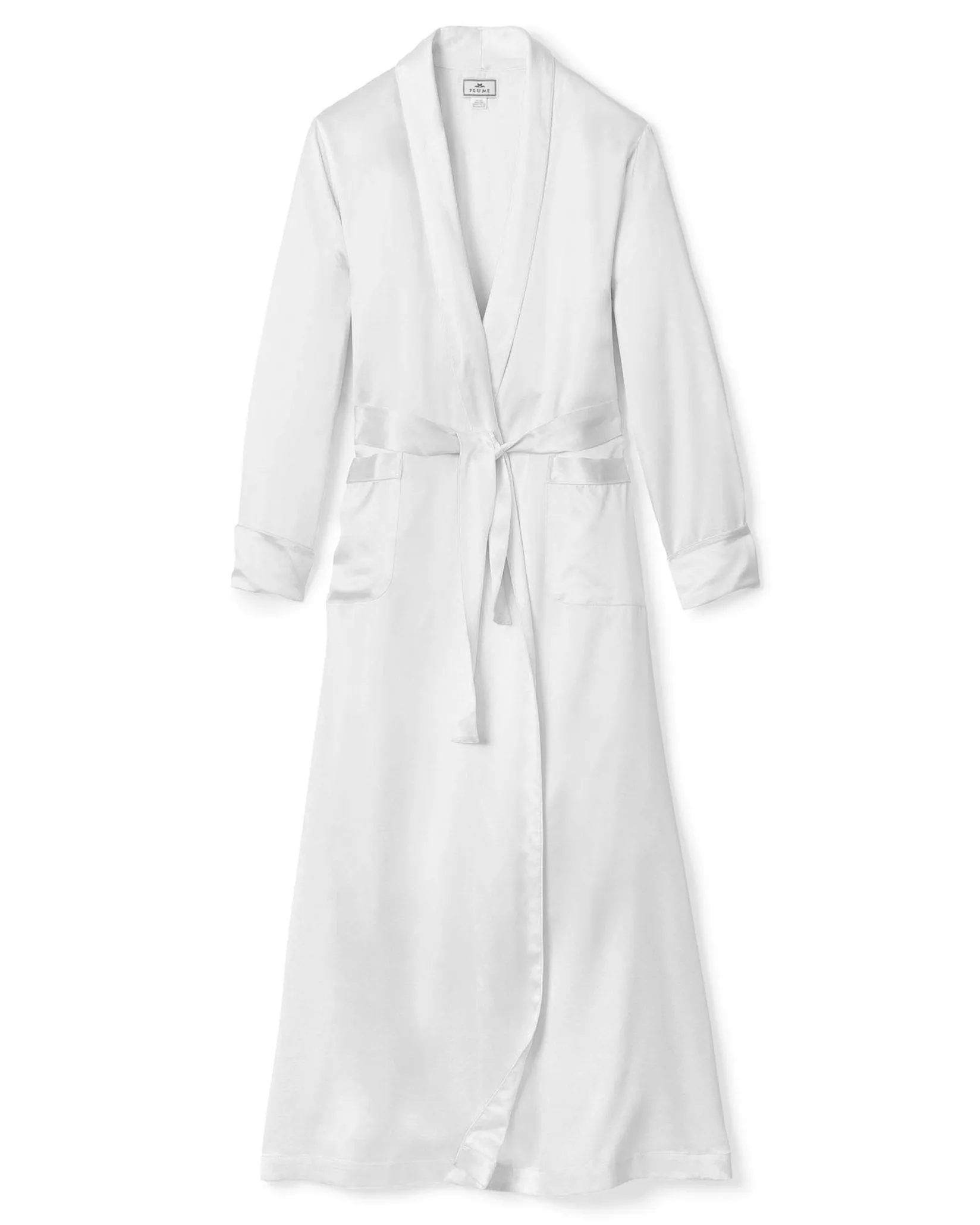 Women Petite Plume Women's Silk Long Robe in White